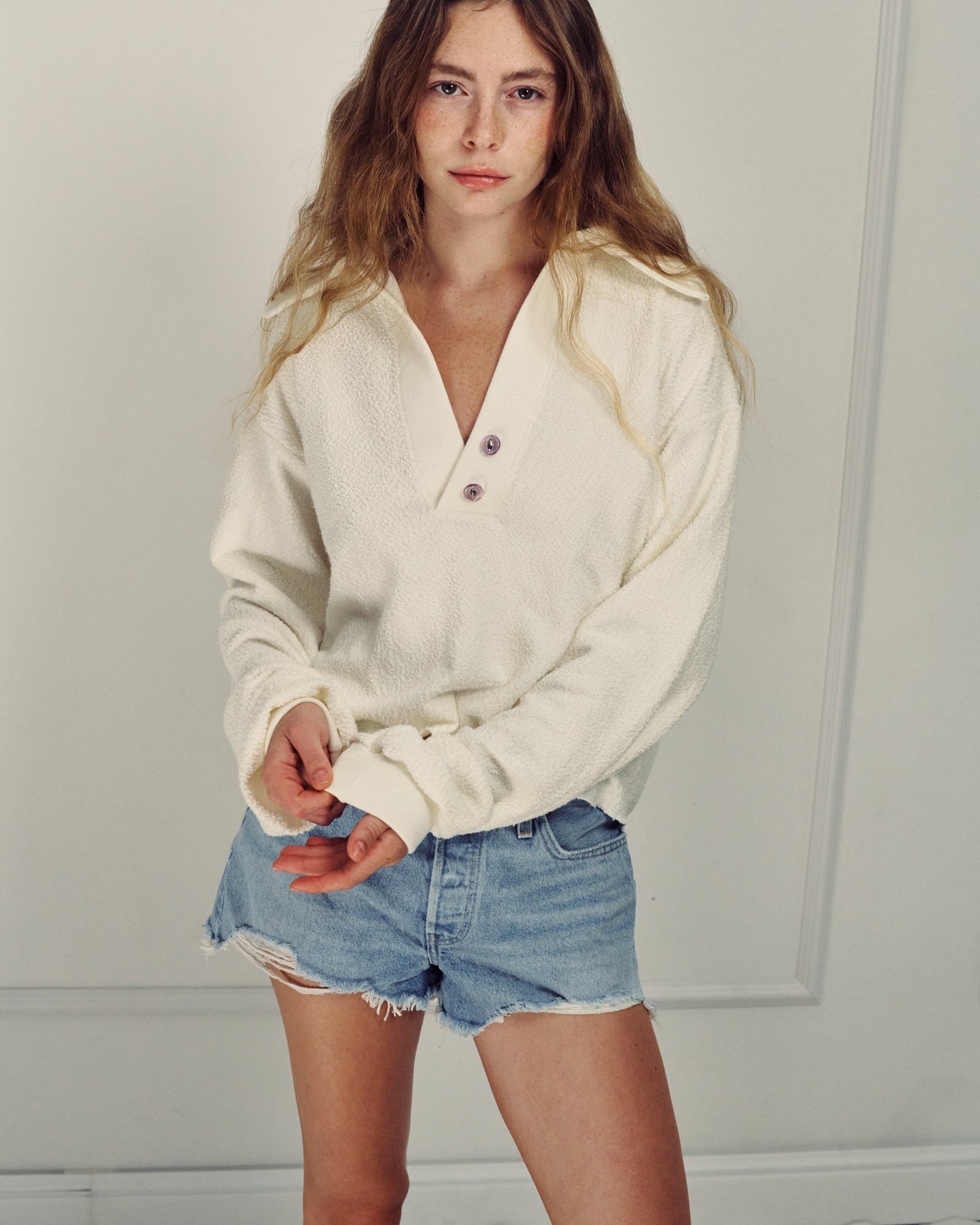 MADLEN POLO SWEATSHIRT CREAM
