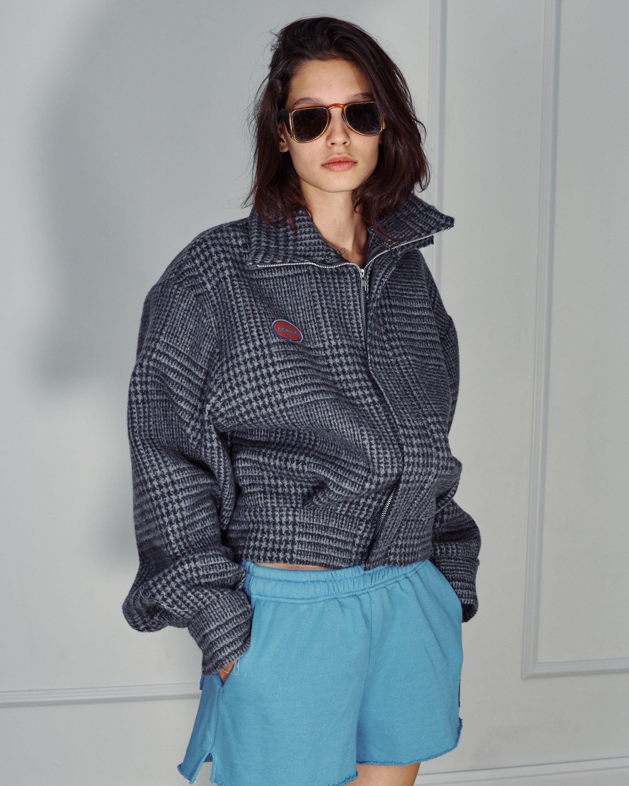 STEFF GREY PLAID WOOL JACKET