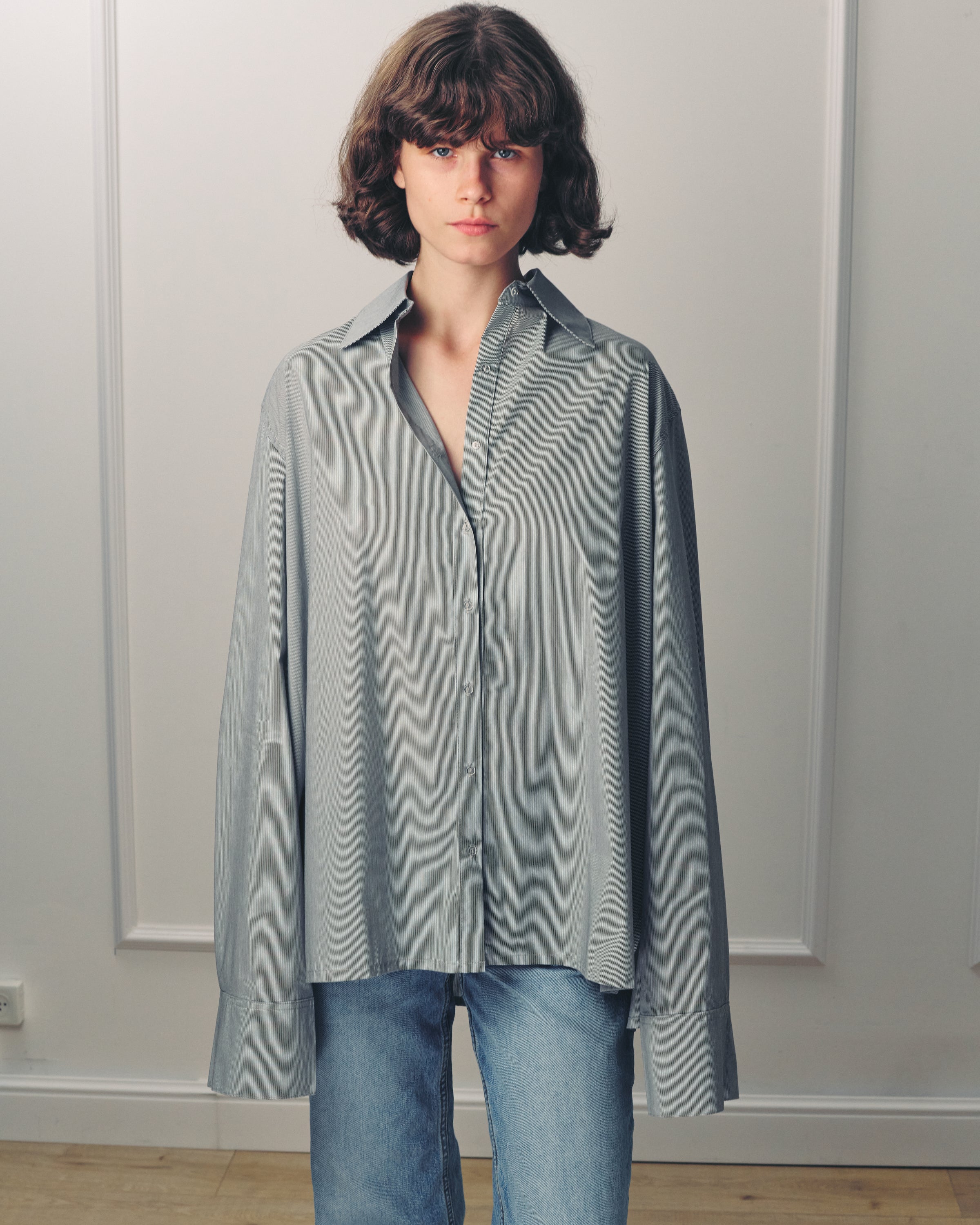 RALPH TOP GREY FINE STRIPES