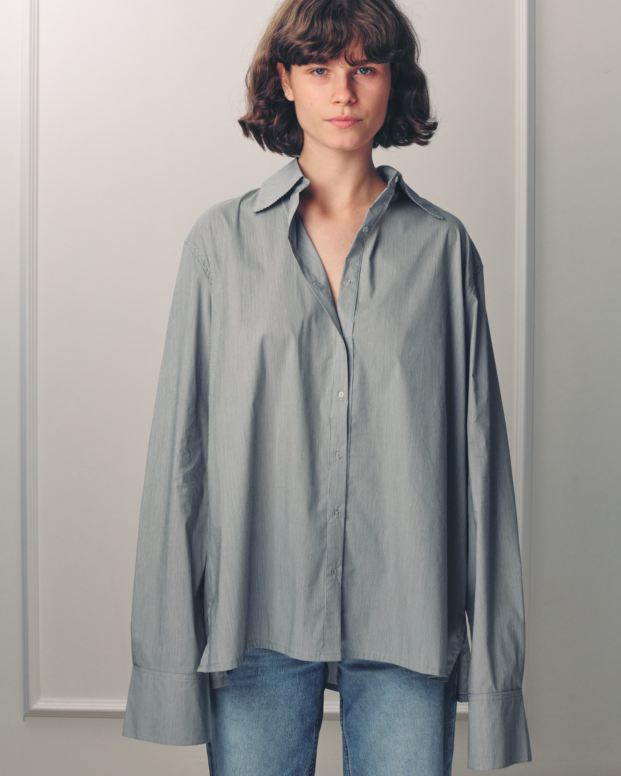 RALPH TOP GREY FINE STRIPES