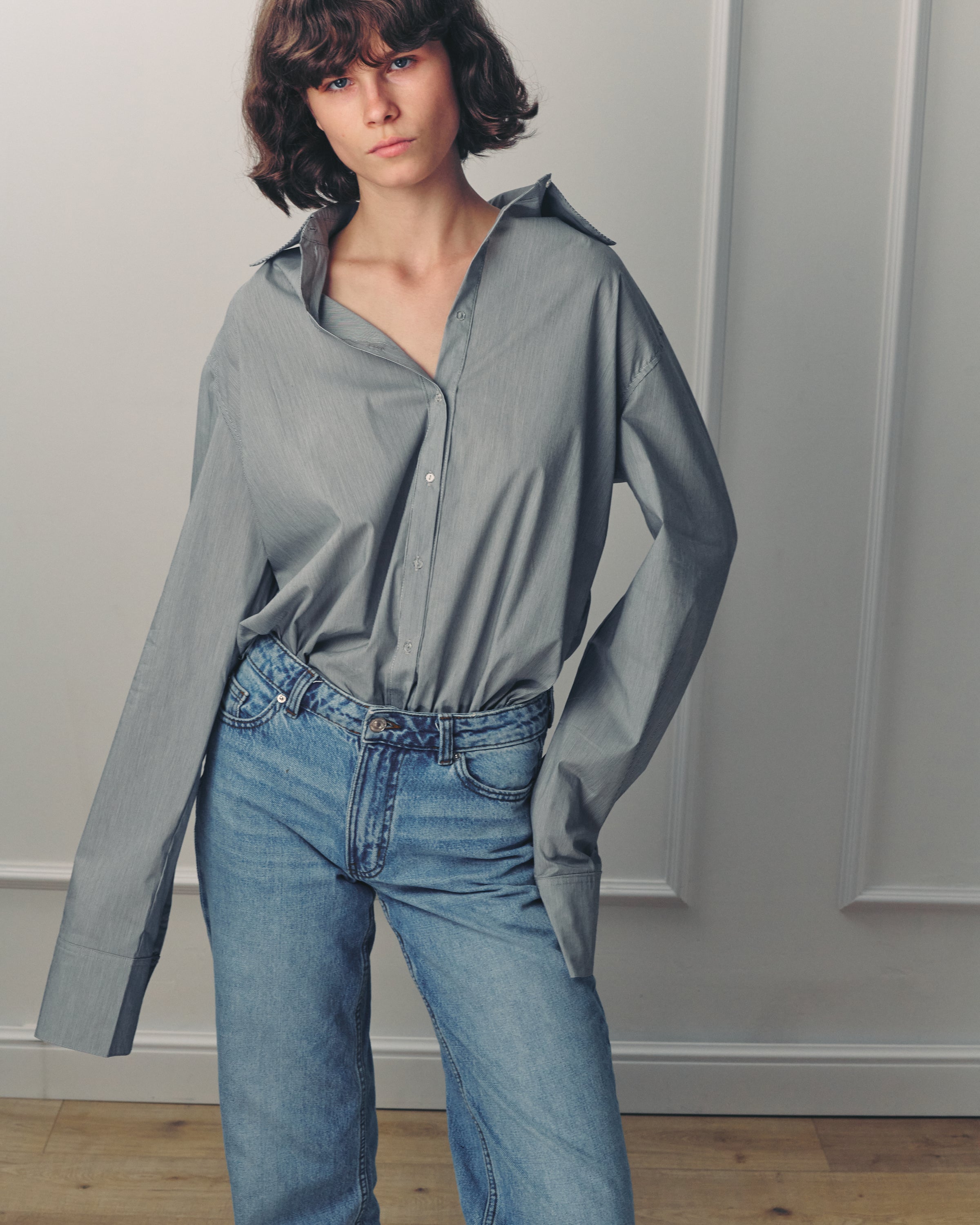 RALPH TOP GREY FINE STRIPES