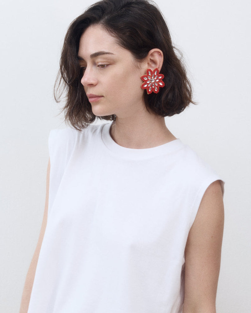 FLORI CLIP EARRING RED