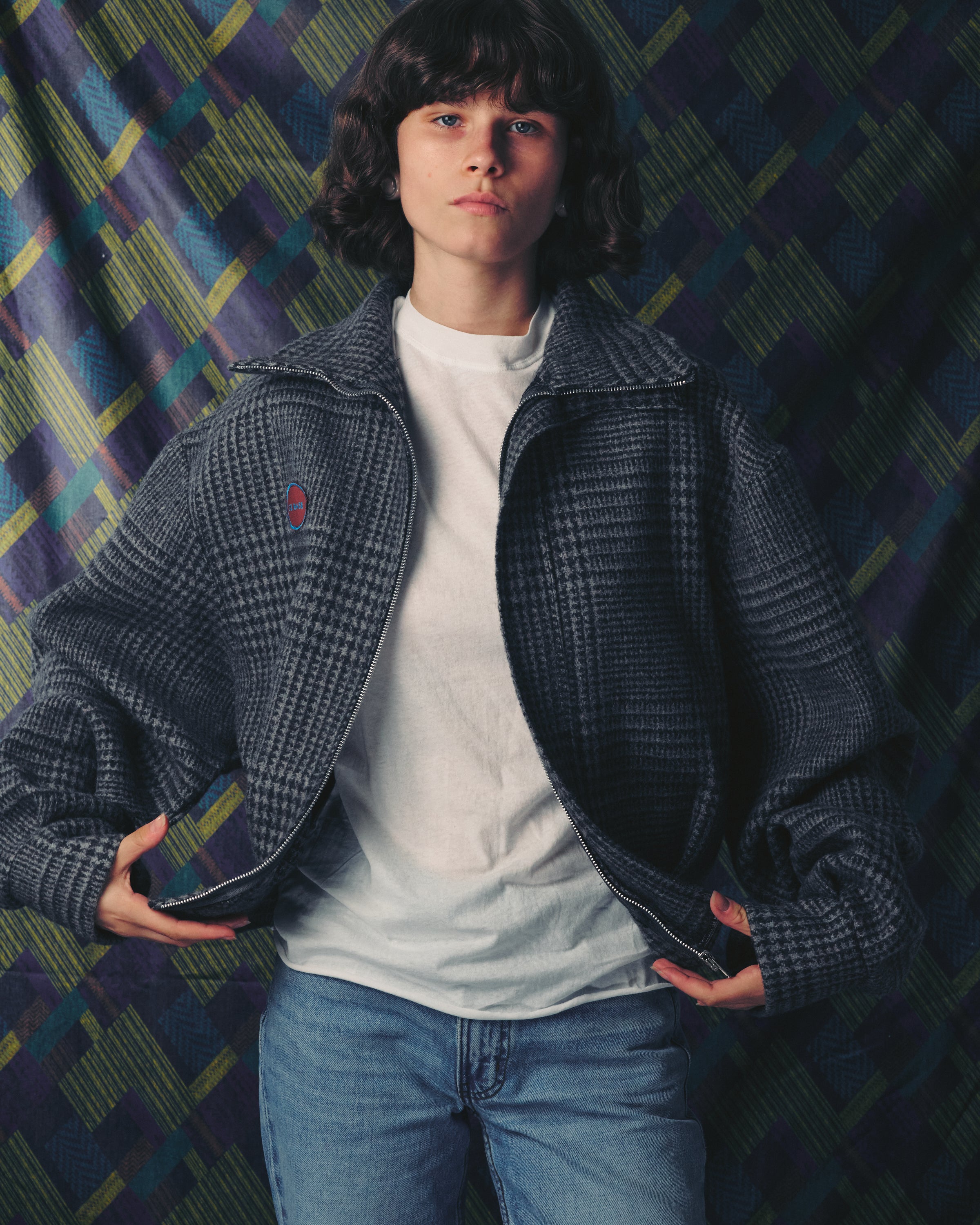 STEFF GREY PLAID WOOL JACKET