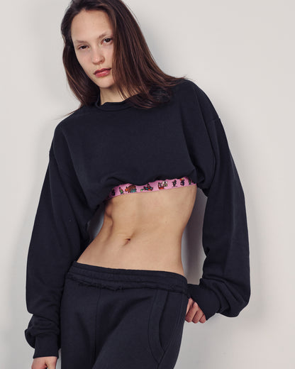 SNOOPY CROP SWEATER EASY BLACK