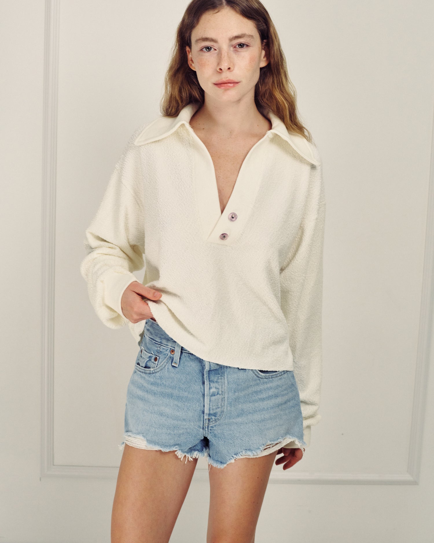 MADLEN POLO SWEATSHIRT CREAM