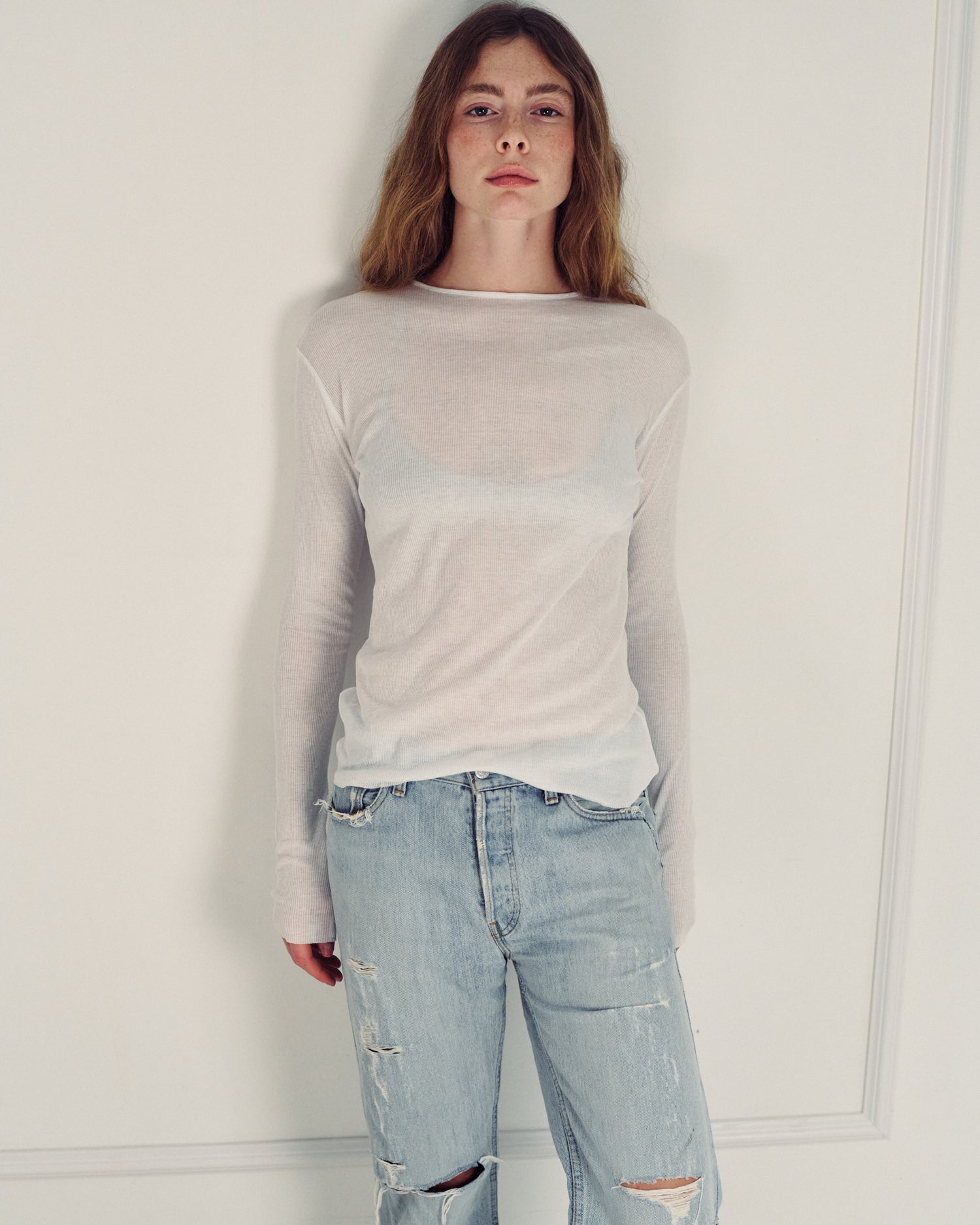 SHAKED WHITE RIB TEE