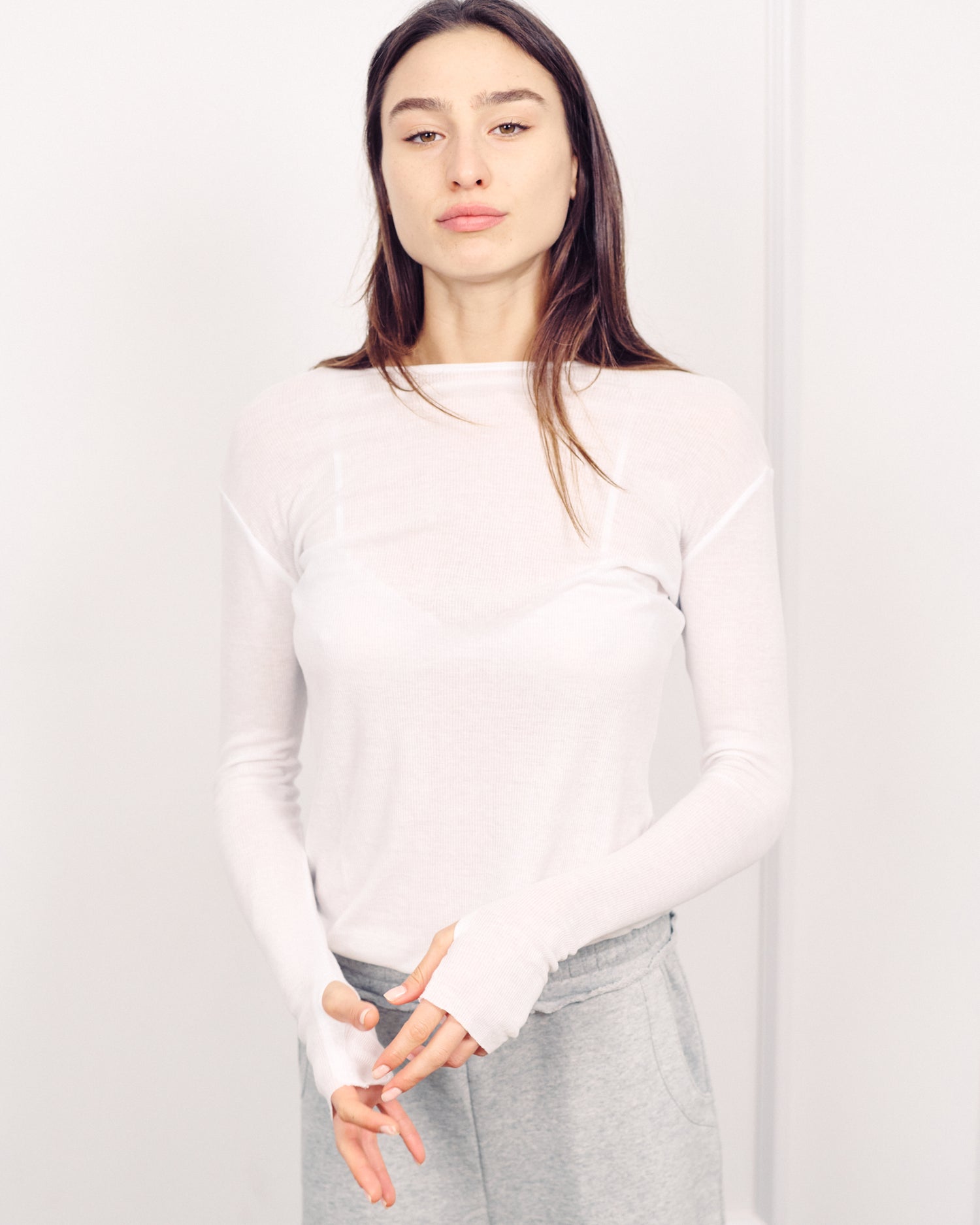 SHAKED WHITE RIB TEE
