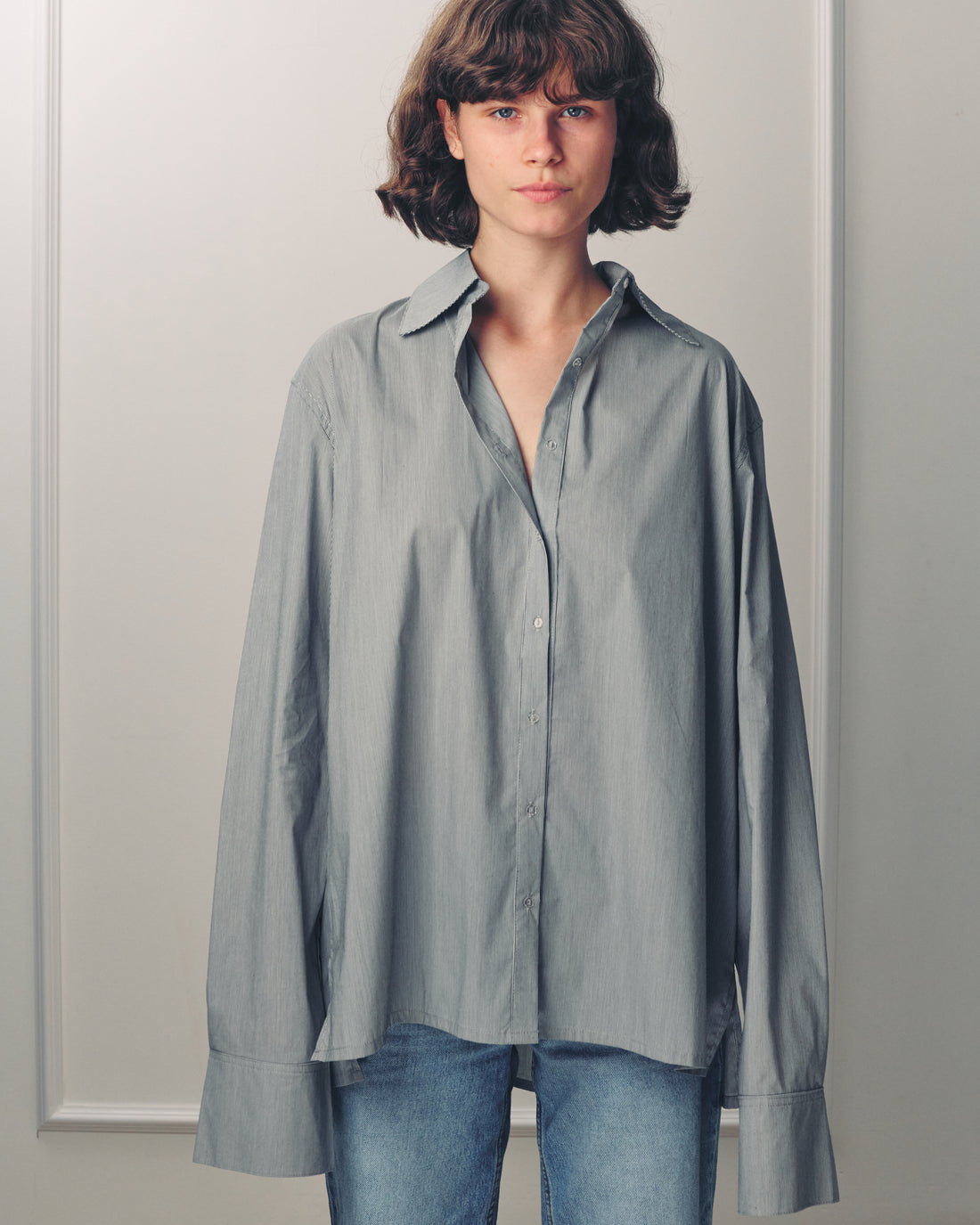 RALPH TOP GREY FINE STRIPES