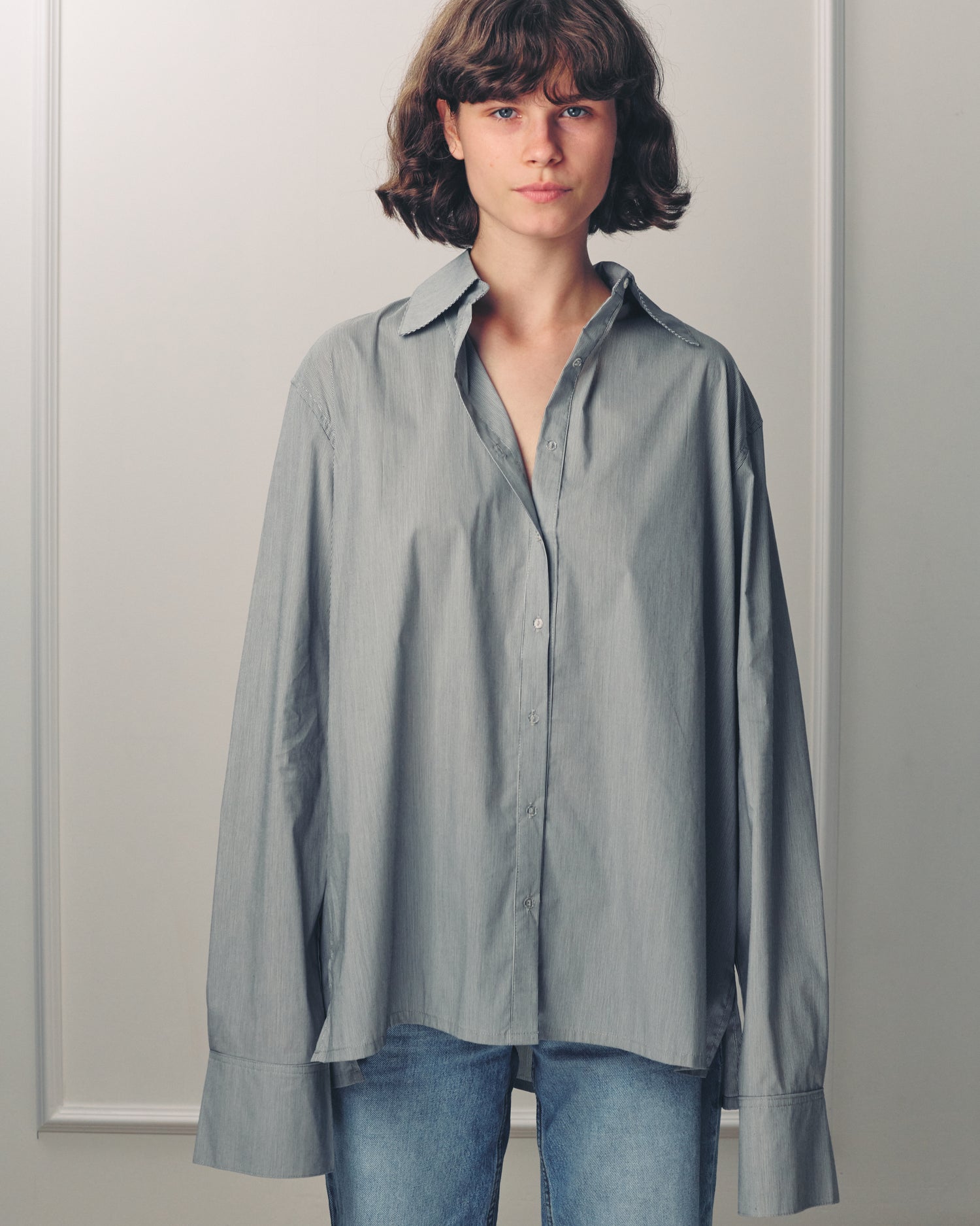 RALPH TOP GREY FINE STRIPES