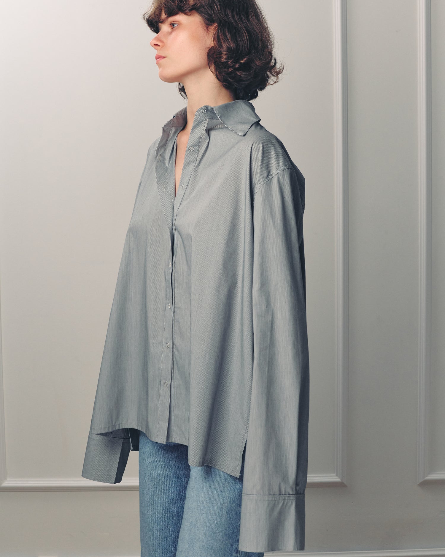 RALPH TOP GREY FINE STRIPES